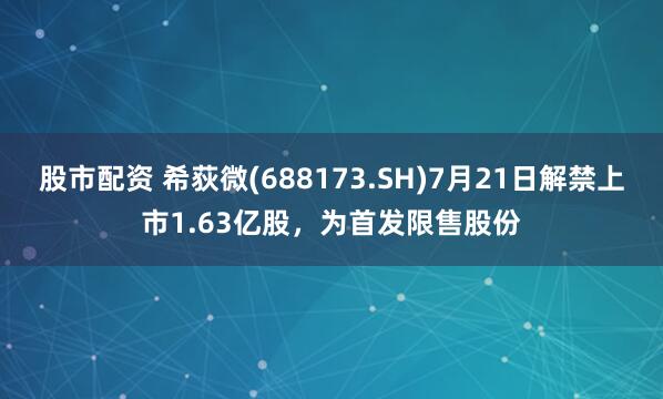 股市配资 希荻微(688173.SH)7月21日解禁上市1.63亿股，为首发限售股份